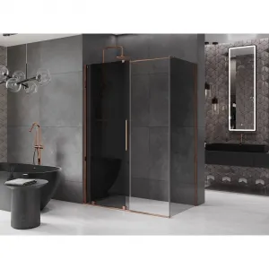 MEXEN/S - Velár sprchovací kút, posuvné dvere 150 x 80, grafit, ružové zlato 871-150-080-41-60