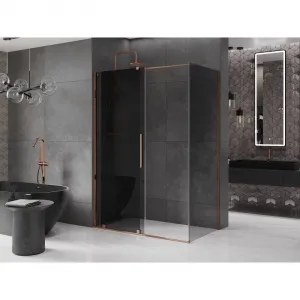 MEXEN/S - Velár sprchovací kút, posuvné dvere 160 x 80, grafit, ružové zlato 871-160-080-41-60