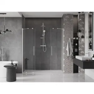 MEXEN/S - Velar Duo posuvné sprchové dvere 200, transparent, nikel kartáčovaný 871-200-000-02-97