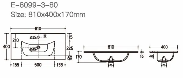 ArtCom Keramické umývadlo SKY3 80 | biely lesk 80 cm