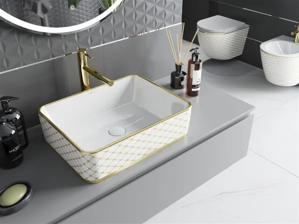 MEXEN - Catia umývadlo na dosku 48 x 37, biela/zlatá vzor 21314809