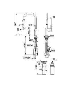 KFA KFA - Batéria drezová DUERO PURE STYLE výsuvná s filtráciou brúsené zlato 6623-315-31