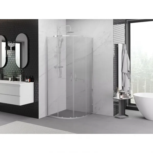 MEXEN/S - Exo štvrťkruhový posuvný sprchovací kút 80 x 80, transparent, chróm 8132-080-080-01-00