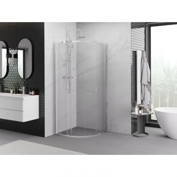 MEXEN/S - Exo štvrťkruhový posuvný sprchovací kút 80 x 80, transparent, chróm 8132-080-080-01-00
