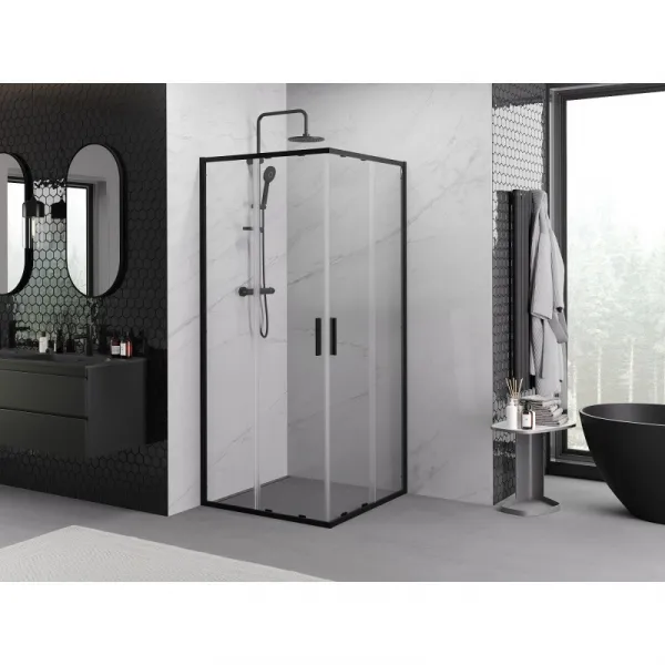 MEXEN/S - Exo štvorcový posuvný sprchovací kút 80 x 80, transparent, čierna 8111-080-080-70-00