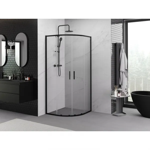 MEXEN/S - Exo štvrťkruhový posuvný sprchovací kút 80 x 80, transparent, čierna 8132-080-080-70-00