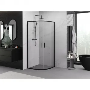 MEXEN/S - Exo štvrťkruhový posuvný sprchovací kút 80 x 80, transparent, čierna 8132-080-080-70-00