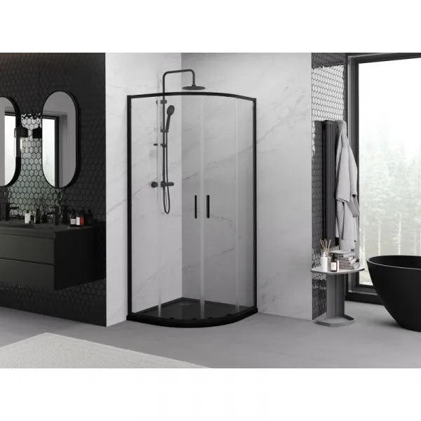 MEXEN/S - Exo štvrťkruhový posuvný sprchovací kút 80 x 80, transparent, čierna 8132-080-080-70-00