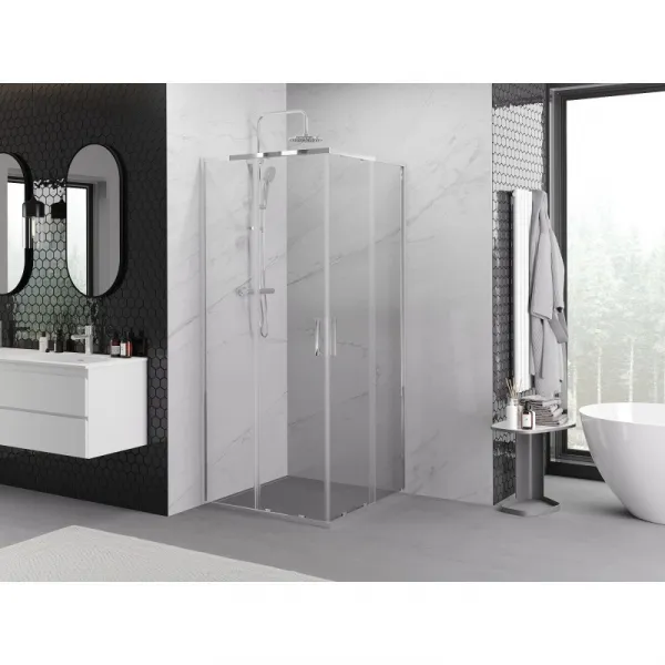 MEXEN/S - Exo štvorcový posuvný sprchovací kút 80 x 80, transparent, chróm 8111-080-080-01-00