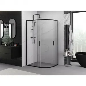 MEXEN/S - Exo štvrťkruhový asymetrický posuvný sprchovací kút 90 x 80, transparent, čierna 8132-090-080-70-00
