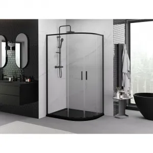 MEXEN/S - Exo štvrťkruhový asymetrický posuvný sprchovací kút 90 x 80, transparent, čierna 8132-090-080-70-00