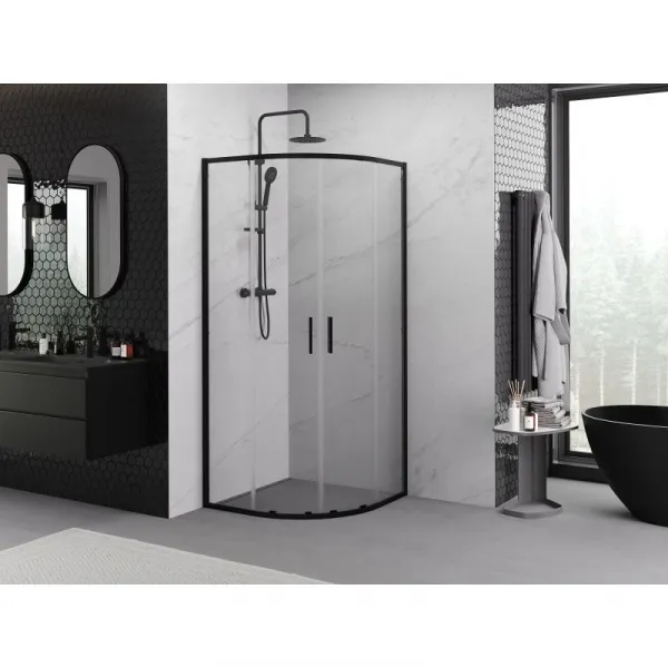 MEXEN/S - Exo štvrťkruhový posuvný sprchovací kút 100 x 100, transparent, čierna 8132-100-100-70-00