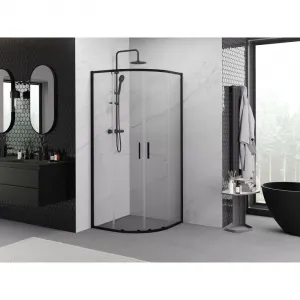 MEXEN/S - Exo štvrťkruhový posuvný sprchovací kút 100 x 100, transparent, čierna 8132-100-100-70-00