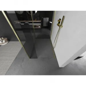 MEXEN/S - Kyoto Sprchová zástena WALK-IN 90 x 75 x 40, transparent, zlatá kartáčovaná 800-090-075-221-55-00-040