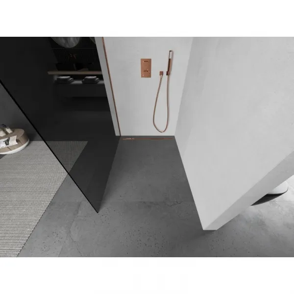 MEXEN/S - Kioto L Sprchová zástena WALK-IN 90 x 200, grafit, ružové zlato 800-090-103-60-40