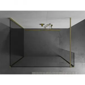MEXEN/S - Kyoto Sprchová zástena WALK-IN 90 x 75 x 40, transparent, zlatá kartáčovaná 800-090-075-221-55-00-040