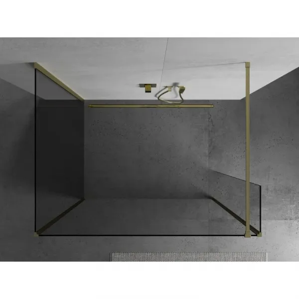MEXEN/S - Kyoto Sprchová zástena WALK-IN 100 x 75 x 40, transparent, zlatá kartáčovaná 800-100-075-221-55-00-040