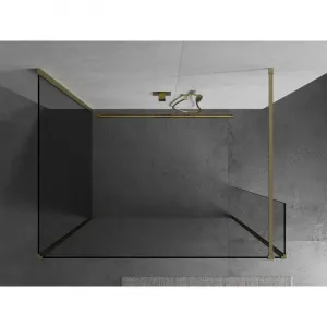 MEXEN/S - Kyoto Sprchová zástena WALK-IN 100 x 75 x 40, transparent, zlatá kartáčovaná 800-100-075-221-55-00-040