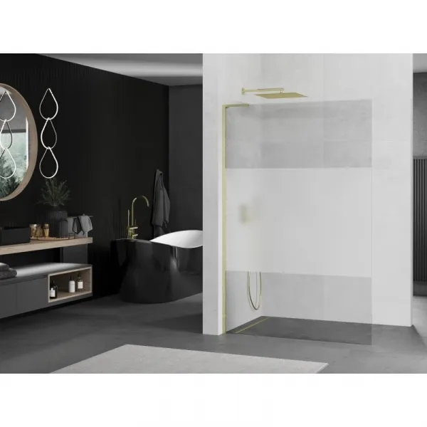 MEXEN/S - Kioto L Sprchová zástena WALK-IN 80 x 200, transparent/dekor, zlatá kartáčovaná 800-080-103-55-35