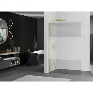 MEXEN/S - Kioto L Sprchová zástena WALK-IN 80 x 200, transparent/dekor, zlatá kartáčovaná 800-080-103-55-35