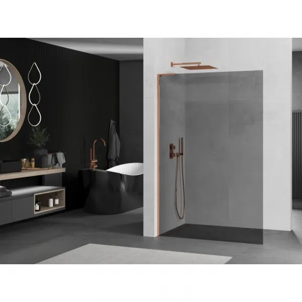 MEXEN/S - Kioto L Sprchová zástena WALK-IN 90 x 200, grafit, ružové zlato 800-090-103-60-40