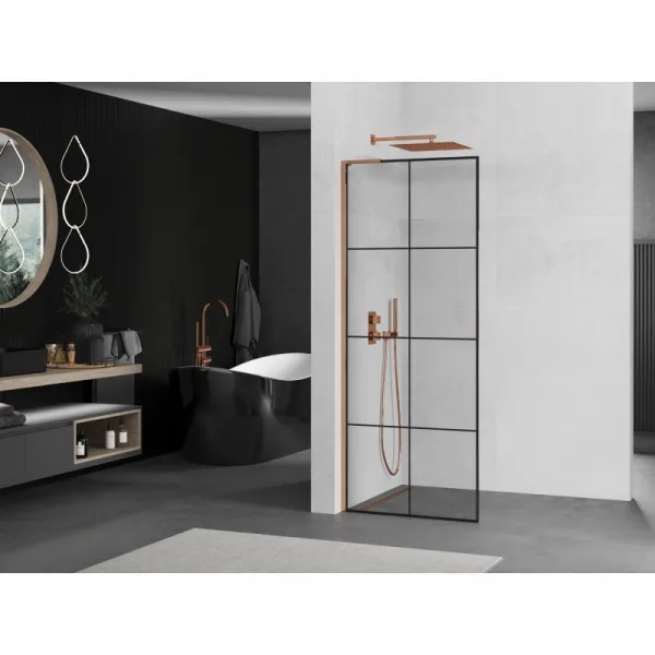 MEXEN/S - Kioto L Sprchová zástena WALK-IN 70 x 200, čierny vzor, ružové zlato 800-070-103-60-77