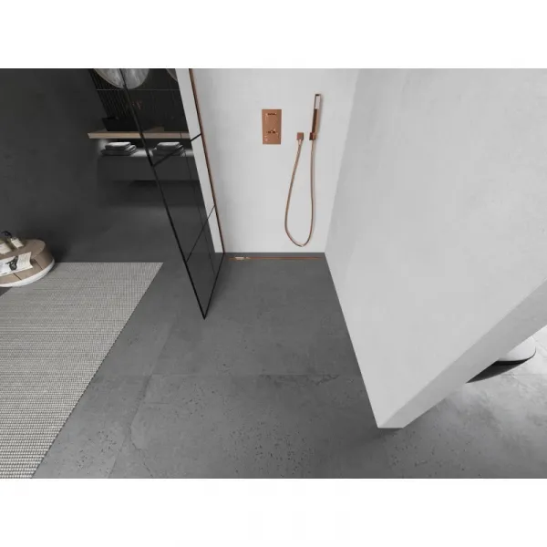 MEXEN/S - Kioto L Sprchová zástena WALK-IN 70 x 200, čierny vzor, ružové zlato 800-070-103-60-77