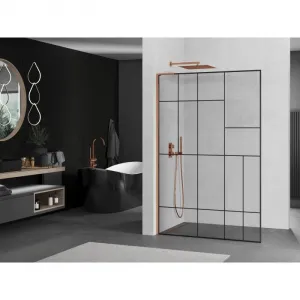 MEXEN/S - Kioto L Sprchová zástena WALK-IN 120 x 200, čierny vzor, ružové zlato 800-120-103-60-78
