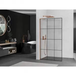 MEXEN/S - Kioto L Sprchová zástena WALK-IN 110 x 200, čierny vzor, ružové zlato 800-110-103-60-77