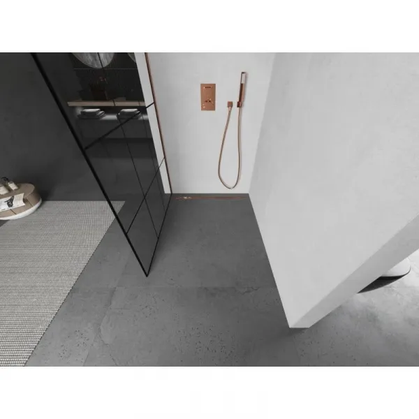 MEXEN/S - Kioto L Sprchová zástena WALK-IN 100 x 200, čierny vzor, ružové zlato 800-100-103-60-77