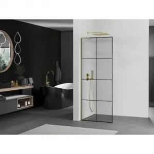 MEXEN/S - Kioto L Sprchová zástena WALK-IN 70 x 200, čierny vzor, zlato kartáčovaná 800-070-103-55-77