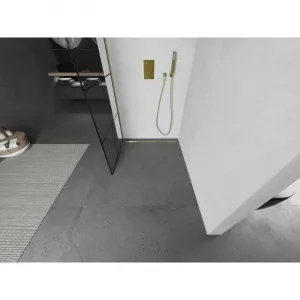 MEXEN/S - Kioto L Sprchová zástena WALK-IN 80 x 200, čierny vzor, zlato kartáčovaná 800-080-103-55-77