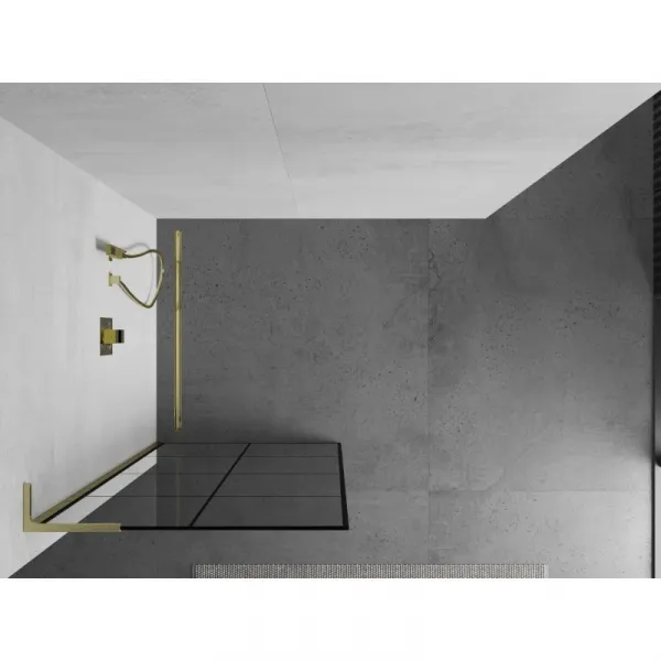 MEXEN/S - Kioto L Sprchová zástena WALK-IN 70 x 200, čierny vzor, zlato kartáčovaná 800-070-103-55-77