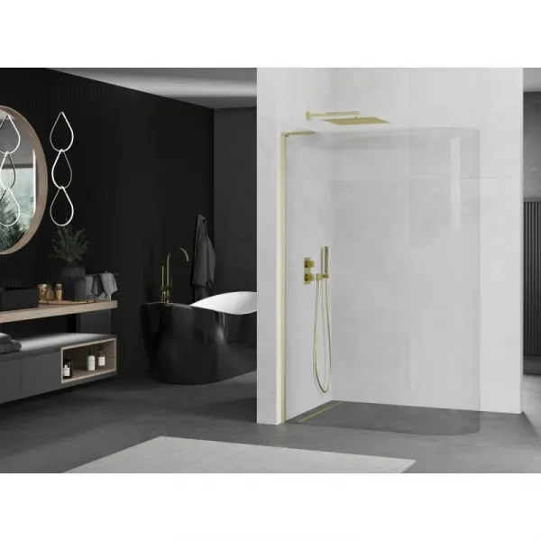 MEXEN/S - KiotoL Sprchová zástena WALK-IN 120 x 200, transparent, zlatá kartáčovaná 800-120-103-55-06