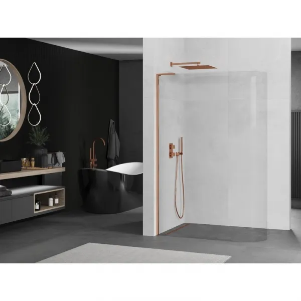 MEXEN/S - KiotoL Sprchová zástena WALK-IN 100 x 200, transparent, ružové zlato 800-100-103-60-06