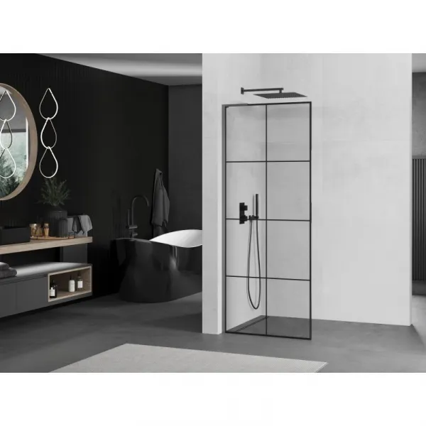MEXEN/S - Kioto L Sprchová zástena WALK-IN 70 x 200, čierny vzor, grafit metal 800-070-103-95-77