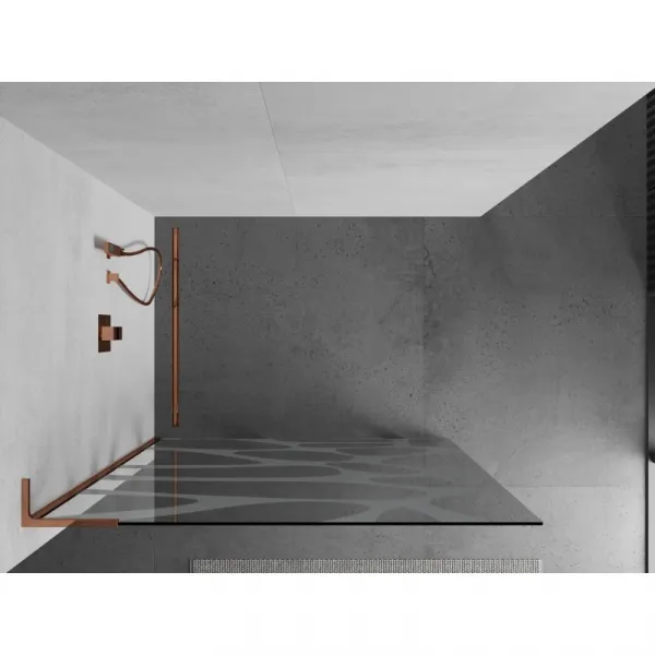 MEXEN/S - Kioto L Sprchová zástena WALK-IN 70 x 200, biely vzor, ružové zlato 800-070-103-60-97