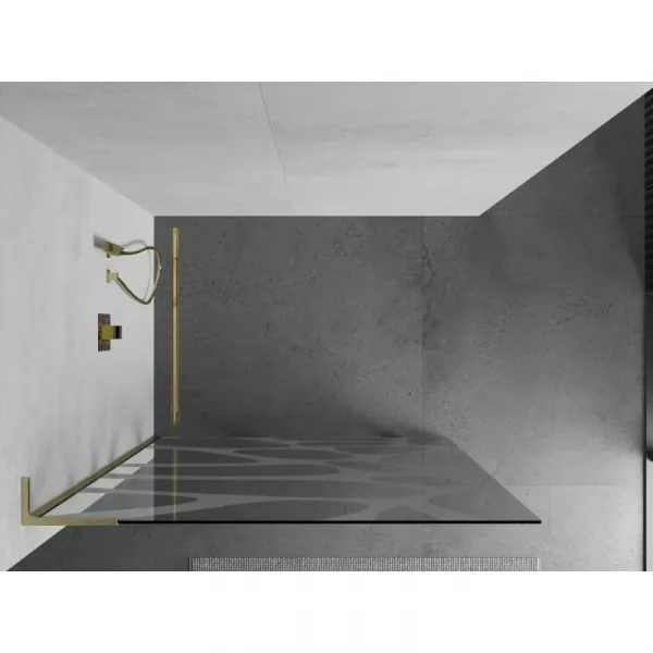 MEXEN/S - Kioto L Sprchová zástena WALK-IN 90 x 200, biely vzor, zlatá kartáčovaná 800-090-103-55-97