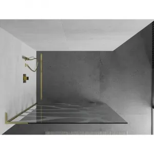 MEXEN/S - Kioto L Sprchová zástena WALK-IN 90 x 200, biely vzor, zlatá kartáčovaná 800-090-103-55-97