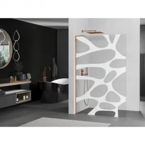 MEXEN/S - Kioto L Sprchová zástena WALK-IN 100 x 200, biely vzor, ružové zlato 800-100-103-60-97