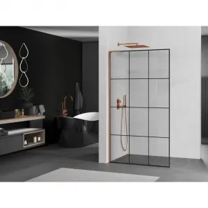 MEXEN/S - Kioto L Sprchová zástena WALK-IN 100 x 200, čierny vzor, ružové zlato 800-100-103-60-77