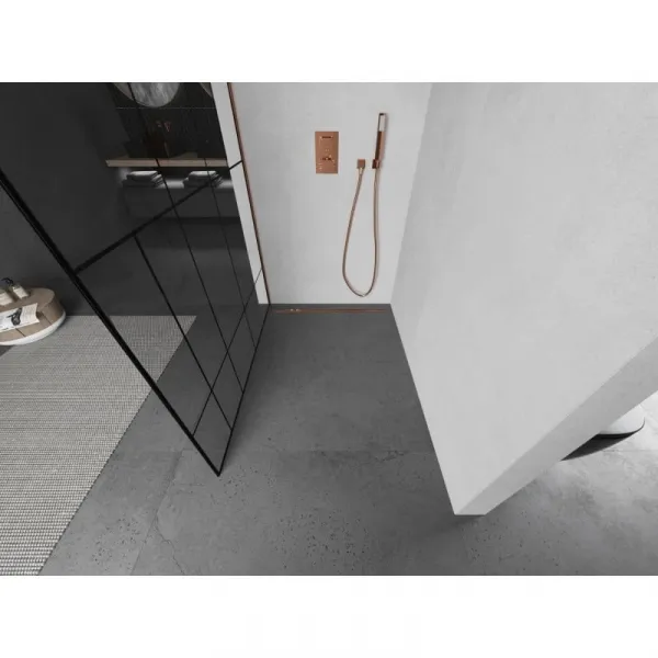MEXEN/S - Kioto L Sprchová zástena WALK-IN 100 x 200, čierny vzor, ružové zlato 800-100-103-60-78