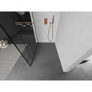 MEXEN/S - Kioto L Sprchová zástena WALK-IN 100 x 200, čierny vzor, ružové zlato 800-100-103-60-78