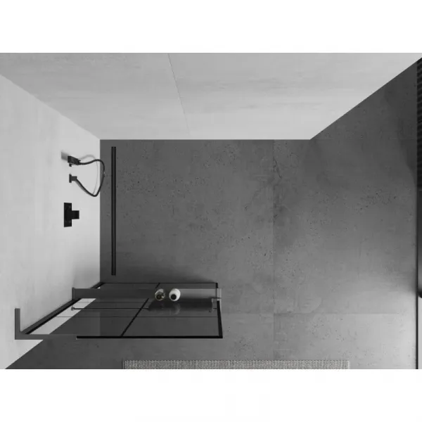 MEXEN/S - Kioto+ L Sprchová zástena WALK-IN s poličkou a držiakom uterákov 70 x 200, čierny vzor, grafit metal 800-070-123-95-77
