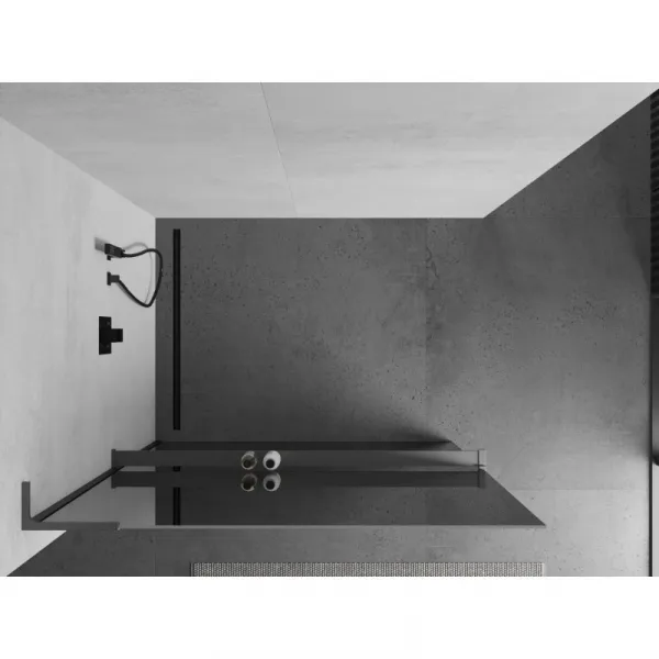 MEXEN/S - Kioto+ L Sprchová zástena WALK-IN s poličkou a držiakom uterákov 100 x 200, zrkadlové, grafit metal 800-100-123-95-50