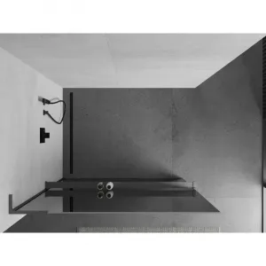 MEXEN/S - Kioto+ L Sprchová zástena WALK-IN s poličkou a držiakom uterákov 100 x 200, zrkadlové, grafit metal 800-100-123-95-50