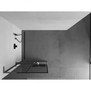 MEXEN/S - Kioto+ L Sprchová zástena WALK-IN s poličkou a držiakom uterákov 80 x 200, čierny vzor, grafit metal 800-080-123-95-77
