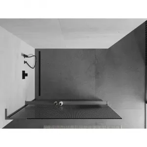 MEXEN/S - Kioto+ L Sprchová zástena WALK-IN s poličkou a držiakom uterákov 80 x 200, prúžky, grafit metal 800-080-123-95-09