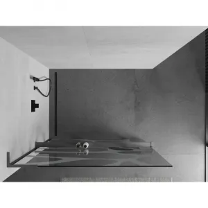 MEXEN/S - Kioto+ L Sprchová zástena WALK-IN s poličkou a držiakom uterákov 100 x 200, biely vzor, grafit metal 800-100-123-95-97
