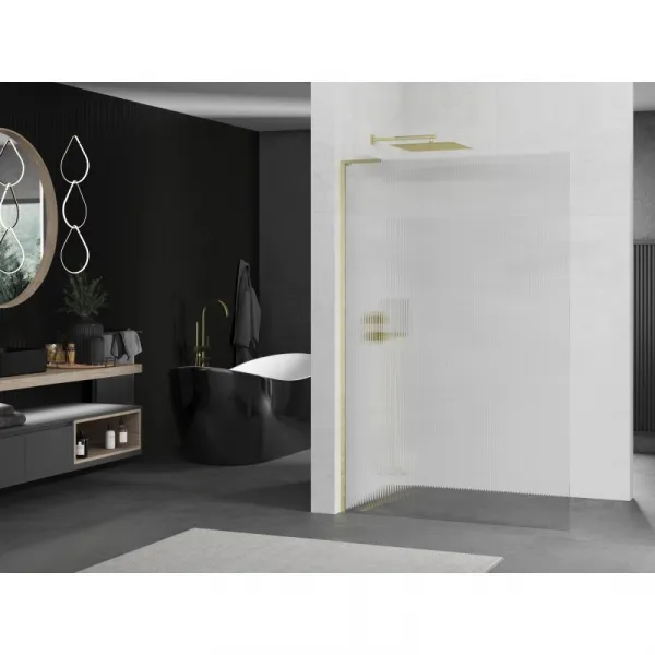 MEXEN/S - Kioto L Sprchová zástena WALK-IN 100 x 200, prúžky, zlatá kartáčovaná 800-100-103-55-09